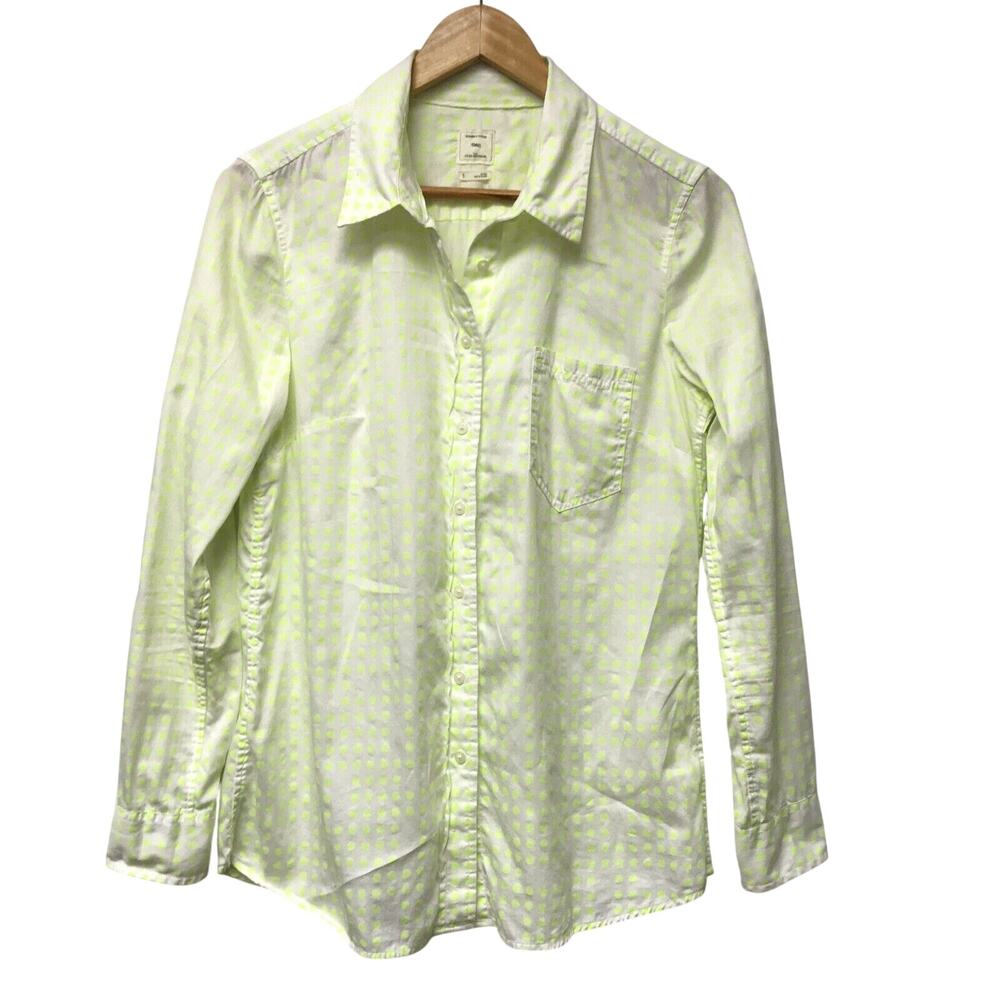 Gap Top Womens Small White Yellow Polka Dot The Fitted Boyfriend